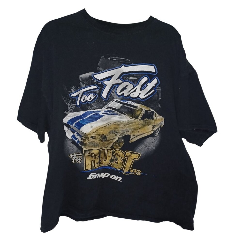 Men's Mechanic Car Snap-On "Too Fast For Rust" Graphic T-Shirt Black Size XL